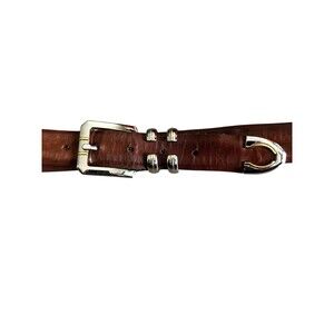 Vtg 90s Johnston & Murphy Men’s Brown Leather Belt 2 Tone Buckle /keeper 36”